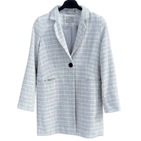 ASOS Jackets & Blazers - ASOS Long Tweed Blazer Jacket Pockets Size 6 White and Black Corpcore Work